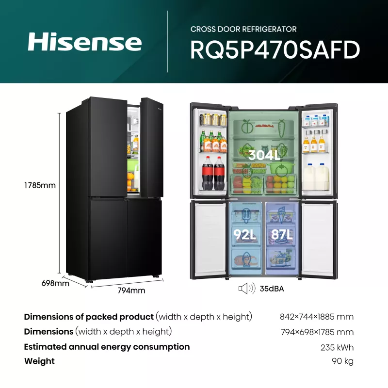 Hisense RQ5P470SAFD ελεύθερο 483 L μαύρο, ανοξείδωτο ατσάλι