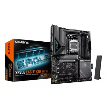 Μητρική GIGABYTE X870E EAGLE X3D WIFI7 - Υποστηρίζει AMD Ryzen 9000 CPUs, 14+2+2 φάσεις Digital VRM, έως 9000Hz DDR5 (OC), 1xPCIe 5.0 + 3xPCIe 4.0, Wi-Fi 7, 5GbE LAN, USB 4