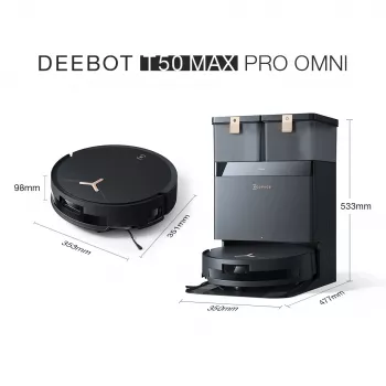 Ρομποτική σκούπα Ecovacs Deebot T50 MAX PRO OMNI Gen2 — 18500 Pa ισχύς αναρρόφησης, 180 min χρόνος λειτουργίας, μαύρη