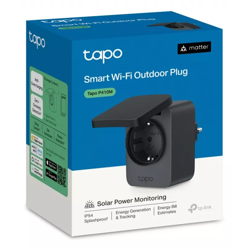 Έξυπνη πρίζα TP-Link Tapo P410M – πρίζα Wi-Fi εξωτερικού χώρου, 3680 W, 200–250 V, μαύρο