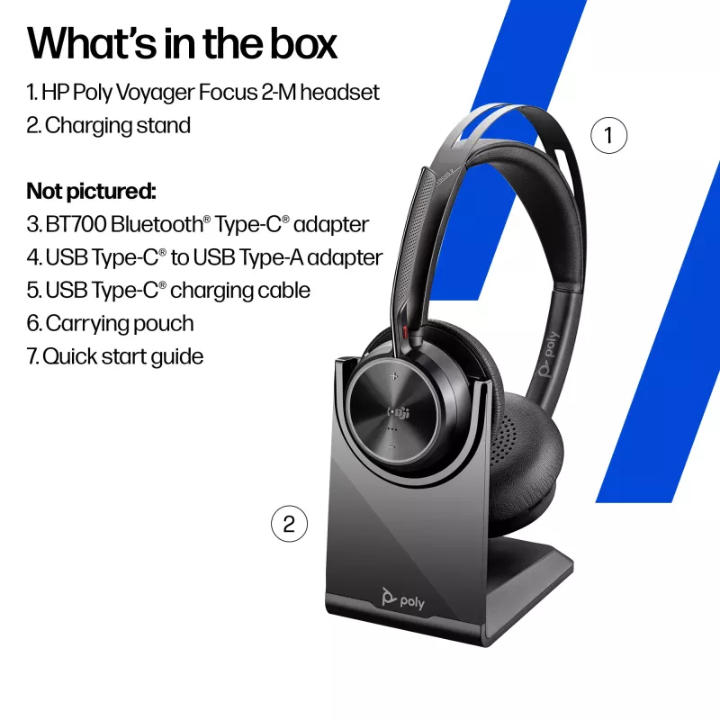 HP Poly Voyager Focus 2-M USB-C-C Headset USB-C/A Προσαρμογέας Σταθμός φόρτισης
