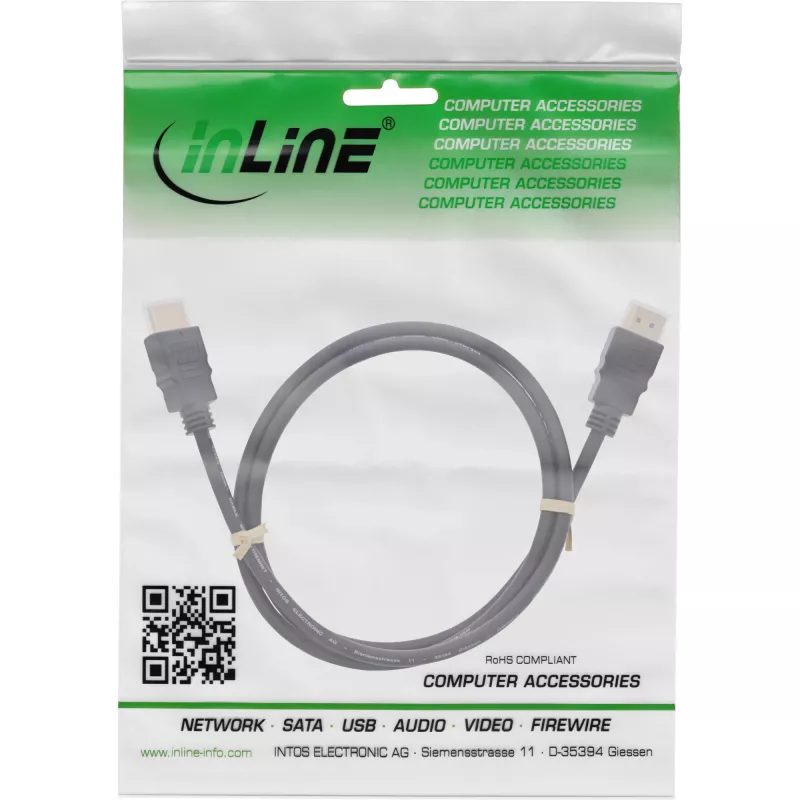 Καλώδιο HDMI InLine, HDMI High Speed με Ethernet, αρσενικό / αρσενικό, μαύρο, 2m