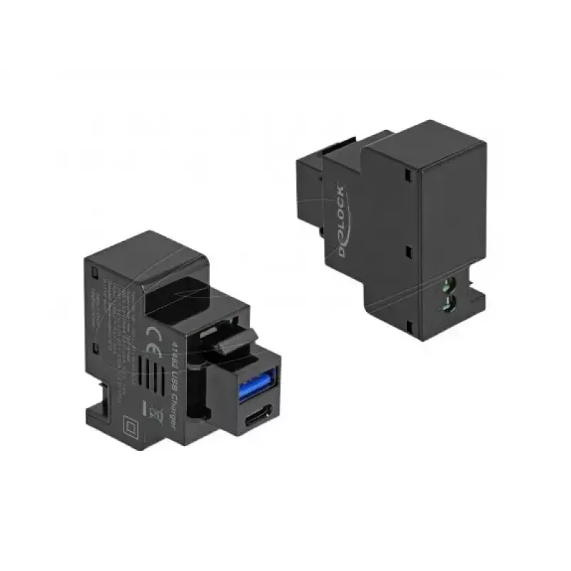 Μονάδα Keystone DELOCK 41482 με θύρες USB-C και USB-A, επίπεδη, μαύρη