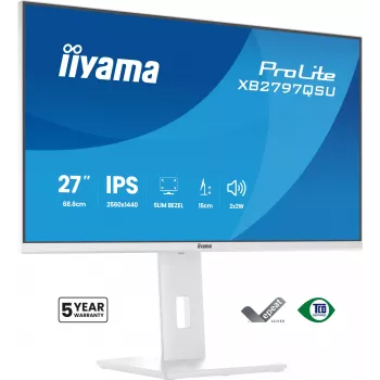 Οθόνη 27 ιντσών IIYAMA ProLite XB2797QSU-W1 IPS Quad HD (2560x1440) LED, γωνία θέασης 178°, USB 3.2 Hub, ηχεία, VESA, ρυθμιζόμενο ύψος, λευκό