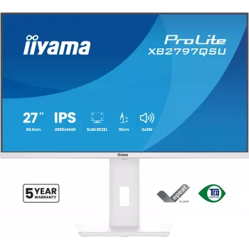 Οθόνη 27 ιντσών IIYAMA ProLite XB2797QSU-W1 IPS Quad HD (2560x1440) LED, γωνία θέασης 178°, USB 3.2 Hub, ηχεία, VESA, ρυθμιζόμενο ύψος, λευκό