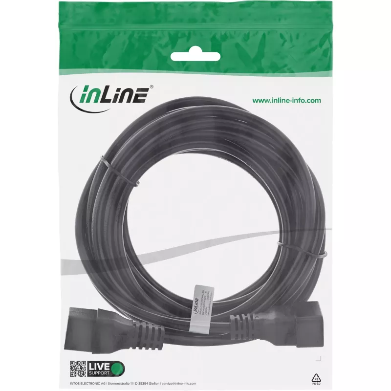 InLine Καλώδιο τροφοδοσίας C19 / C20 3-πολικό βύσμα IEC / υποδοχή μαύρο 7,5m