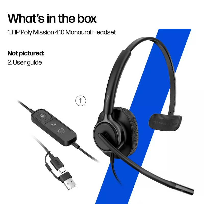 Ενσύρματο Στερεοφωνικό Headset HP Poly Mission 425 Classic USB, Over-Ear, 126 g
