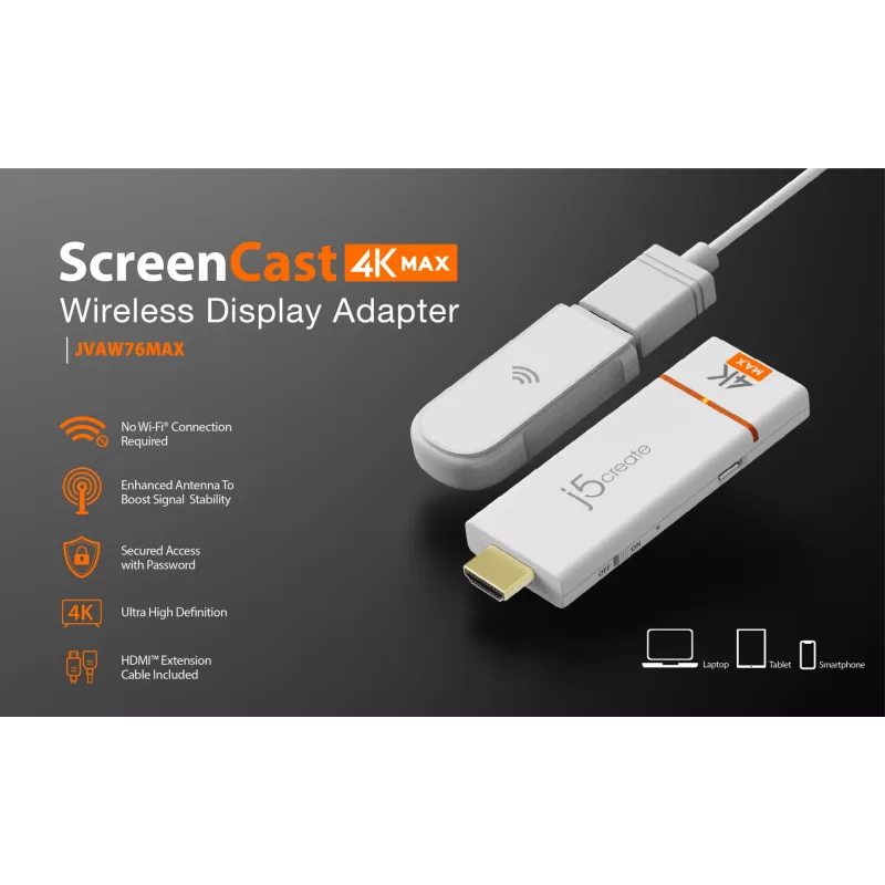 Ασύρματος προσαρμογέας οθόνης j5create ScreenCast 4K Max 2160p λευκό