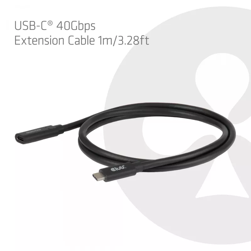 USB-C 40Gbps καλώδιο επέκτασης 1 m — club 3d, USB C σε USB C, μαύρο