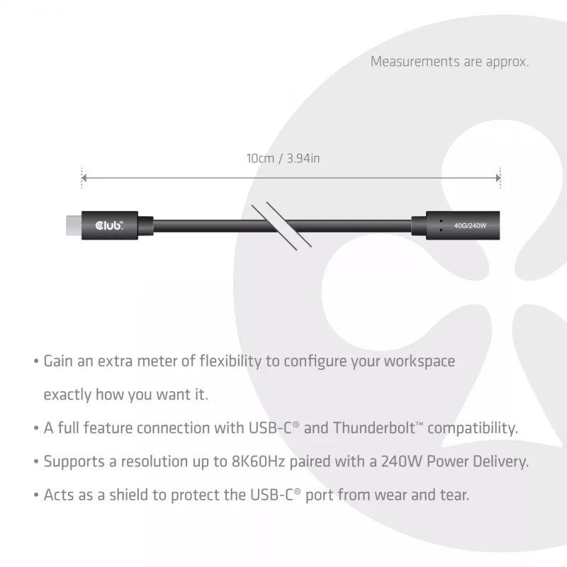 USB-C 40Gbps καλώδιο επέκτασης 1 m — club 3d, USB C σε USB C, μαύρο