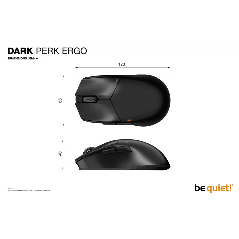 be quiet Dark Perk | Ergo Ποντίκι Gaming Δεξιόχειρας RF Wireless + USB Type-C Οπτικό 32000 DPI