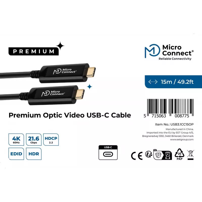 Καλώδιο USB Microconnect USB3.1CC15OP USB 3.2 Gen 1 (3.1 Gen 1) 15 m USB C μαύρο