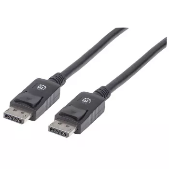 Manhattan Καλώδιο DisplayPort 1.2, 4K@60hz, 1m, βύσμα αρσενικό σε βύσμα αρσενικό, με κλείδωμα, πλήρως θωρακισμένο, μαύρο, εφ' όρου ζωής εγγύηση, συμμορφώνεται με DISPL1M