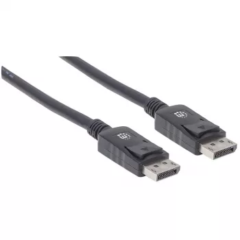 Manhattan Καλώδιο DisplayPort 1.2, 4K@60hz, 1m, βύσμα αρσενικό σε βύσμα αρσενικό, με κλείδωμα, πλήρως θωρακισμένο, μαύρο, εφ' όρου ζωής εγγύηση, συμμορφώνεται με DISPL1M