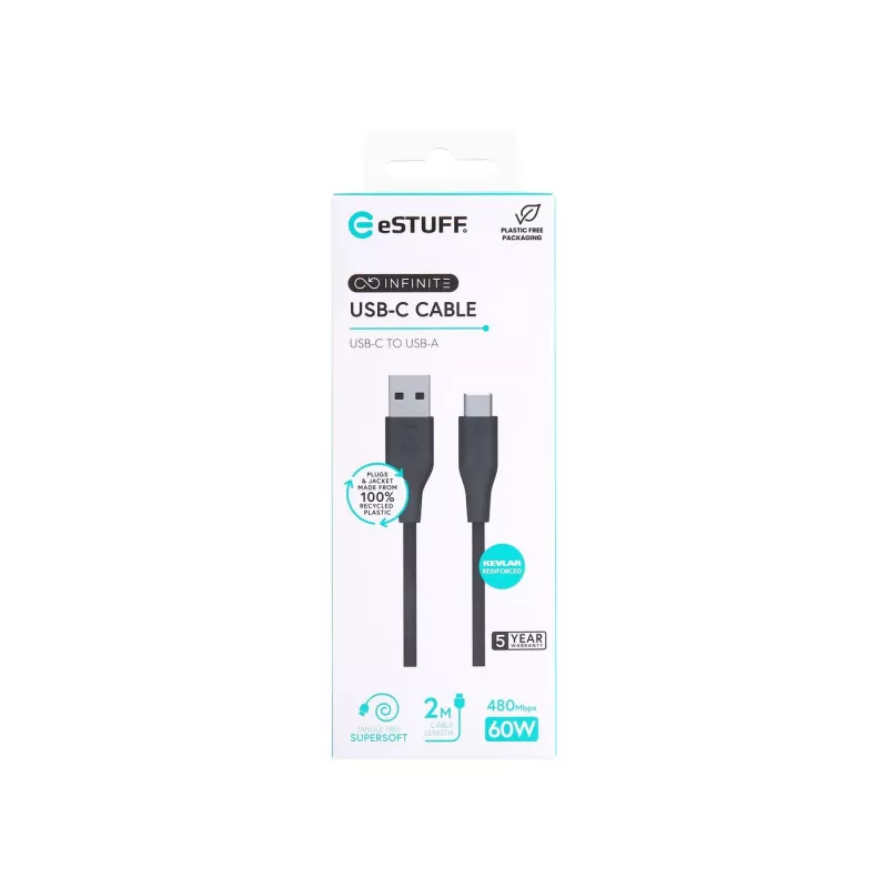 eSTUFF ES605280 Καλώδιο USB USB 2.0 2 m USB-C USB-A Μαύρο