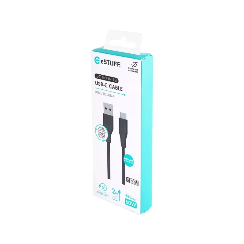 eSTUFF ES605280 Καλώδιο USB USB 2.0 2 m USB-C USB-A Μαύρο