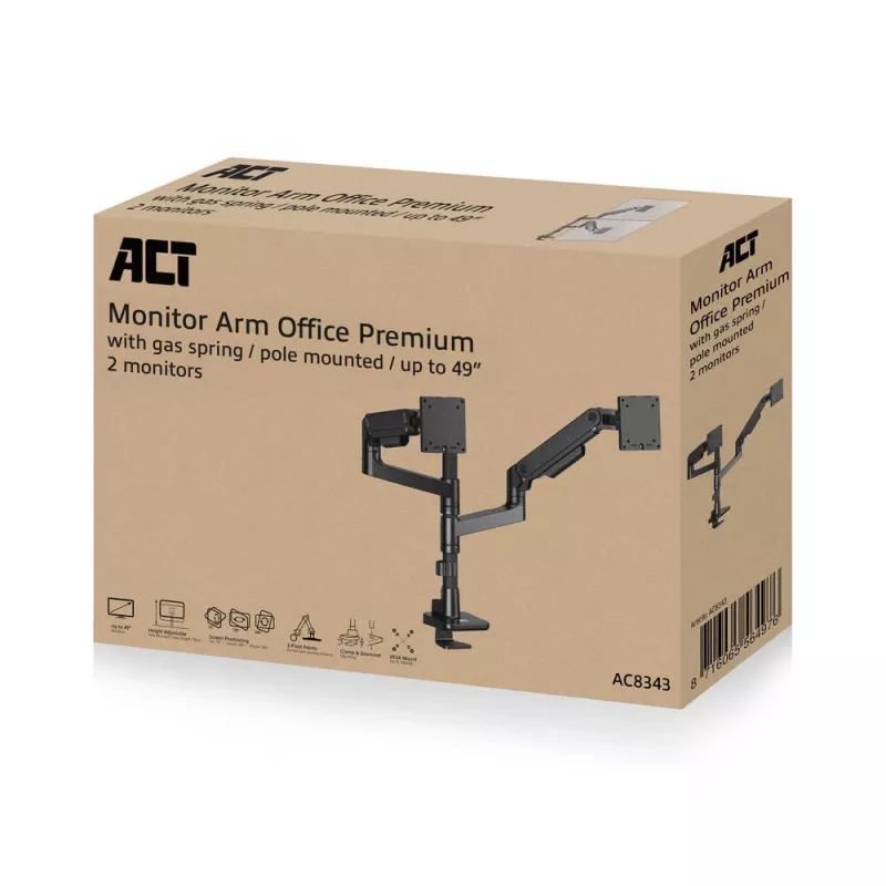ACT Βραχίονας οθόνης 49 ιντσών Office Premium, γάζας, τοποθέτηση σε κολόνα, 2 οθόνες