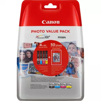 Μελάνι Canon CLI-551XL υψηλής απόδοσης BK/C/M/Y Συσκευασία 4 τεμ.