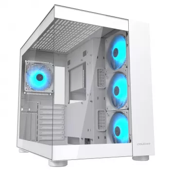 Κουτί PC Midi Tower Cougar FV150 ARGB Λευκό — ATX/Micro-ATX/Mini-ITX, 3x120mm μπροστά, 1x120mm πίσω, 2x3,5 inch + 2x2,5 inch θέσεις, USB 3.2 Gen1