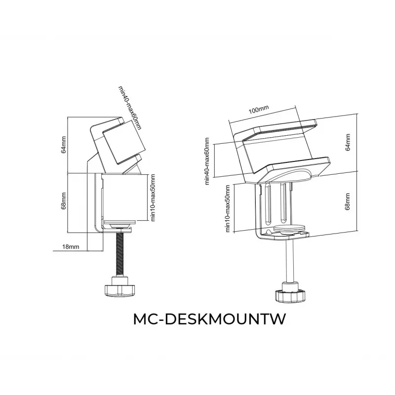 Σφιγκτήρας γραφείου MicroConnect MC-DESKMOUNTW για πολύπριζα