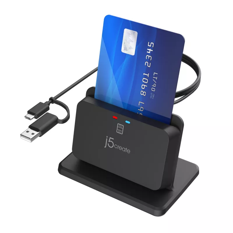 j5create JUR261 USB™ Smart Card / CAC Reader Βάση, USB Type-A/USB Type-C, Μαύρο, 95 g