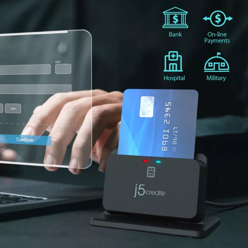 j5create JUR261 USB™ Smart Card / CAC Reader Βάση, USB Type-A/USB Type-C, Μαύρο, 95 g