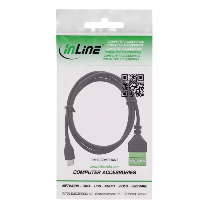 InLine 92504E Συνδετήρας καλωδίου USB-C / κλέμα, 5 ακίδων μαύρο, πράσινο