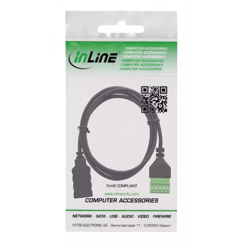 InLine 92504H Συνδετήρας καλωδίου USB-A / κλέμα, 5 ακίδων μαύρο, πράσινο