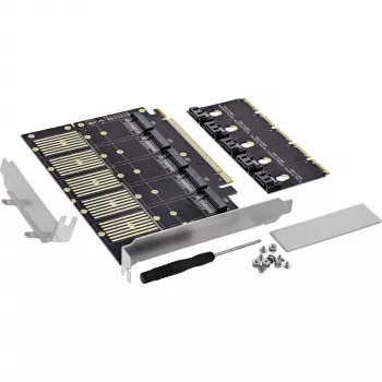 InLine 76619G Κάρτα διασύνδεσης, PCIe x16 σε 5x M.2 Key B SATA, με μάσκα low-profile