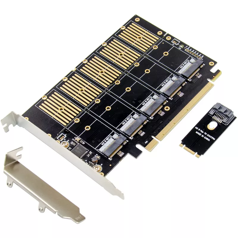InLine 76619G Κάρτα διασύνδεσης, PCIe x16 σε 5x M.2 Key B SATA, με μάσκα low-profile