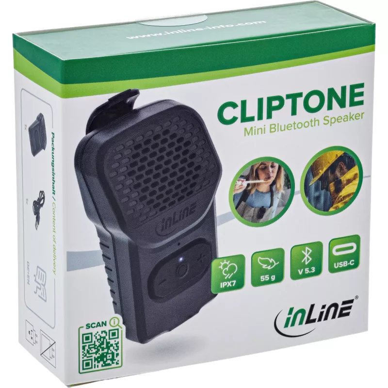 Mono φορητό ηχείο InLine 55383 — Μαύρο, μεγάφωνο 2,8 cm, Bluetooth 2,4 GHz (εμβέλεια 10 m)