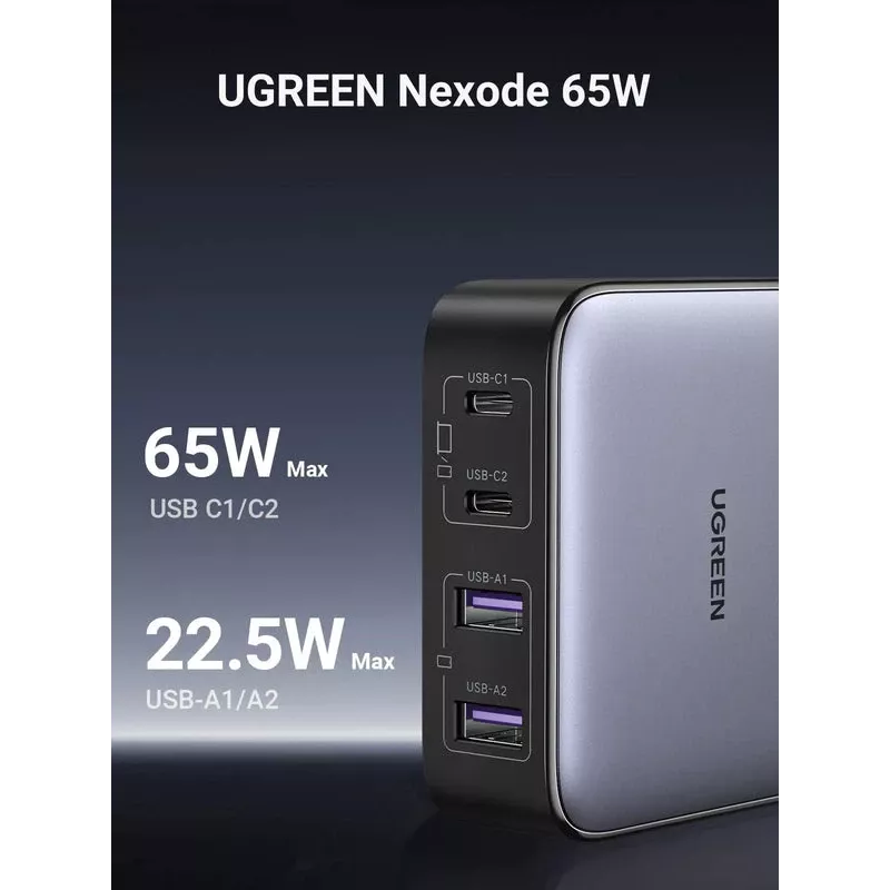 Ugreen Nexode 65 W Επιτραπέζιος ταχυφορτιστής, 2x USB-A + 2x USB-C (90747)
