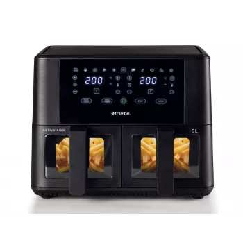 Ariete 4631 Double φριτέζα θερμού αέρα 9L, 2400W, συνολική χωρητικότητα 9L, 11 προγράμματα, πολυλειτουργική, έως 3,6 kg τηγανιτά τρόφιμα θερμοκρασία έως 200°C, διπλό καλάθι, μαύρο
