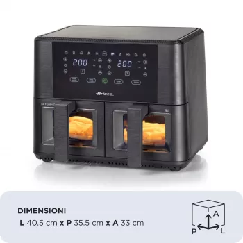 Ariete 4631 Double φριτέζα θερμού αέρα 9L, 2400W, συνολική χωρητικότητα 9L, 11 προγράμματα, πολυλειτουργική, έως 3,6 kg τηγανιτά τρόφιμα θερμοκρασία έως 200°C, διπλό καλάθι, μαύρο