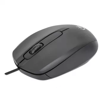 Manhattan Comfort II Καλώδιο USB Ποντίκι, Μαύρο, 1000dpi, USB-A, Οπτικό, Αμφιδέξιο, Φορητό/Συμπαγές, Τρία κουμπιά με τροχό κύλισης, Τρία χρόνια εγγύηση