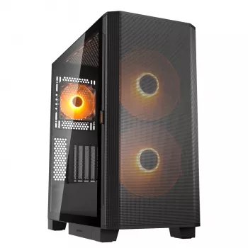 Κουτί υπολογιστή Midi Tower Cougar Airface FLO ARGB, μαύρο — υποστηρίζει 2x 180 mm μπροστά, 1x 120 mm πίσω, μονάδες δίσκου 2,5/3,5 ίντσες, 240×480×509 mm