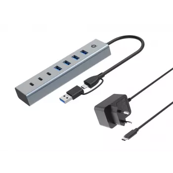 Conceptronic HUBBIES20GP Hub USB 3.0 7 θυρών με τροφοδοτικό, 5Gbps, USB-C x 3, USB-A x 4