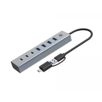 Conceptronic HUBBIES20GP Hub USB 3.0 7 θυρών με τροφοδοτικό, 5Gbps, USB-C x 3, USB-A x 4
