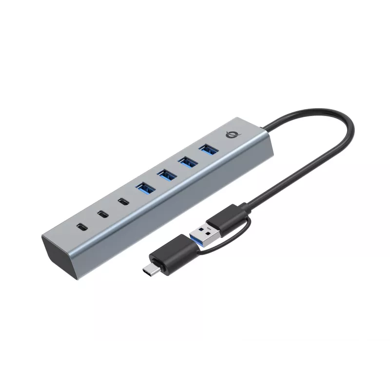 Conceptronic HUBBIES20GP Hub USB 3.0 7 θυρών με τροφοδοτικό, 5Gbps, USB-C x 3, USB-A x 4