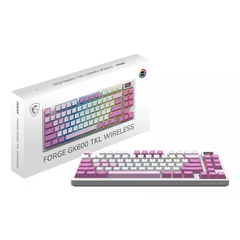 MSI FORGE GK600 TKL Ασύρματο πληκτρολόγιο gaming, QWERTZ DE, Violet