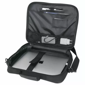 Manhattan Cambridge Τσάντα laptop 14,1 ιντσών, σχεδίαση Clamshell, Μαύρη, ΟΙΚΟΝΟΜΙΚΗ, θήκη αξεσουάρ, θήκη εγγράφων στο πίσω μέρος, ιμάντας ώμου (αφαιρούμενος), ισοδύναμο με Targus CN313/CN414EU, θήκη notebook, τρία χρόνια εγγύηση