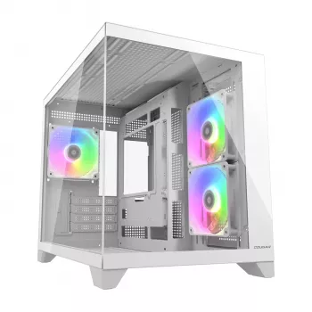 Κουτί Mini Tower PC Cougar FV150 ARGB Λευκό — Micro-ATX / Mini-ITX, πλαϊνό παράθυρο, 2x120mm + 1x120mm ανεμιστήρες, 2,5 ίντσες & 3,5 ίντσες υποδοχές