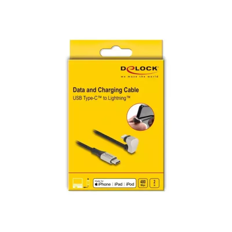 Καλώδιο δεδομένων και φόρτισης DeLOCK USB Type-C σε Lightning 180° γωνιακό 2 m MFi