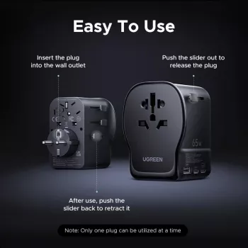 UGREEN S550 65W universal ταξιδιωτικός προσαρμογέας, 2x USB-C + USB-A, 55001