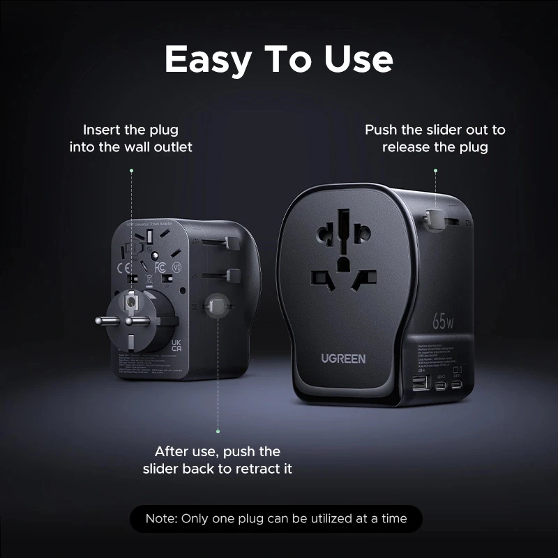 UGREEN S550 65W universal ταξιδιωτικός προσαρμογέας, 2x USB-C + USB-A, 55001