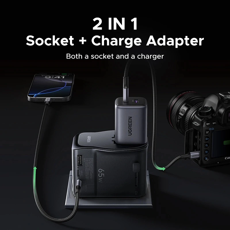 UGREEN S550 65W universal ταξιδιωτικός προσαρμογέας, 2x USB-C + USB-A, 55001