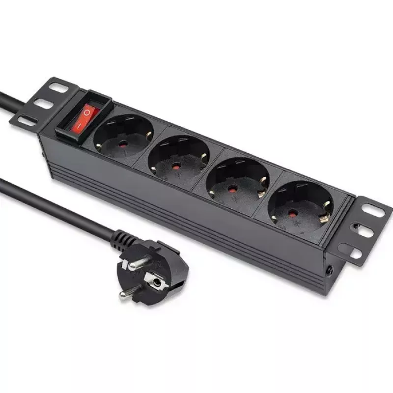 Πολύπριζο QOLTEC 54603 — 1U για τοποθέτηση σε rack, είσοδος 16A, 4× πρίζες Schuko
