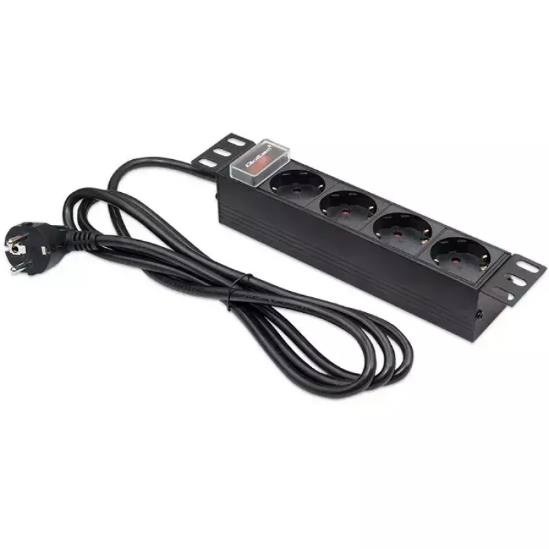 Πολύπριζο QOLTEC 54603 — 1U για τοποθέτηση σε rack, είσοδος 16A, 4× πρίζες Schuko
