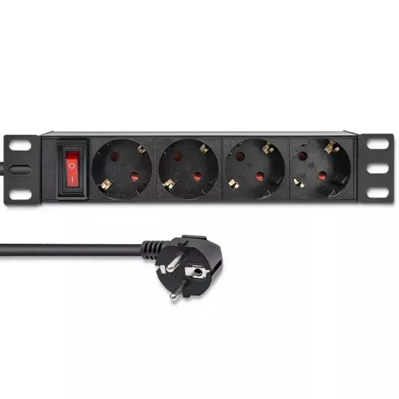 Πολύπριζο QOLTEC 54603 — 1U για τοποθέτηση σε rack, είσοδος 16A, 4× πρίζες Schuko