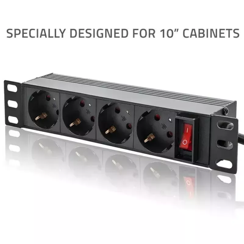Πολύπριζο QOLTEC 54603 — 1U για τοποθέτηση σε rack, είσοδος 16A, 4× πρίζες Schuko